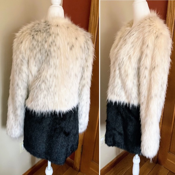 NWT Express Color Block Faux Fur White Black Coat Jacket Size XS TP - Picture 3 of 13